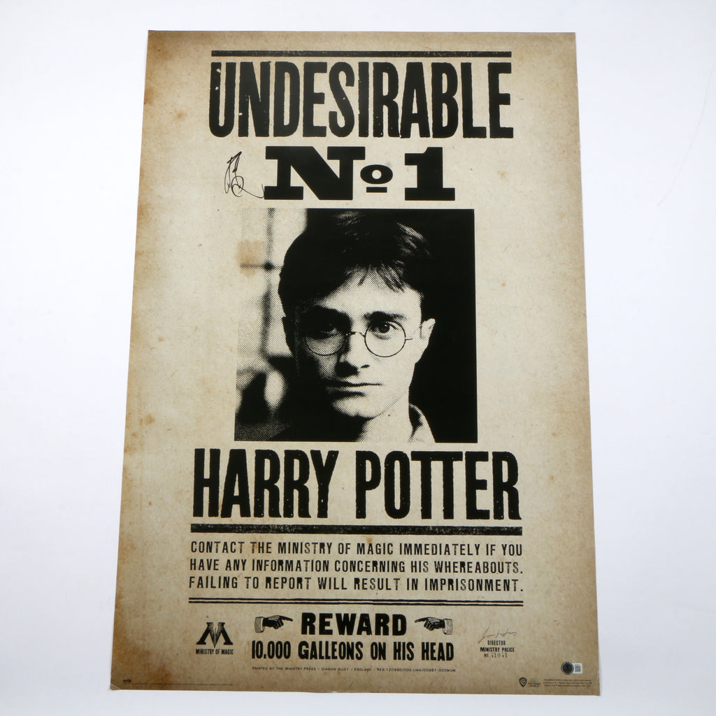 Daniel Radcliffe Signed Harry Potter "Undesirable No.1 Wanted" Poster Movie Poster- COA Beckett