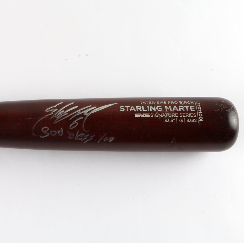 Starling Marte New York Mets Signed Bat Game Used Inscribed "God bless you" Beckett COA