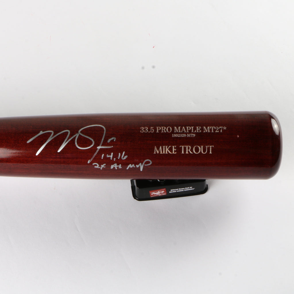 Mike Trout Signed Baseball Bat Inscribed "14, 16 2x AL MVP" Beckett Certification