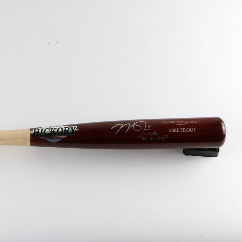 Mike Trout Signed Baseball Bat Inscribed "14, 16 2x AL MVP" Beckett Certification