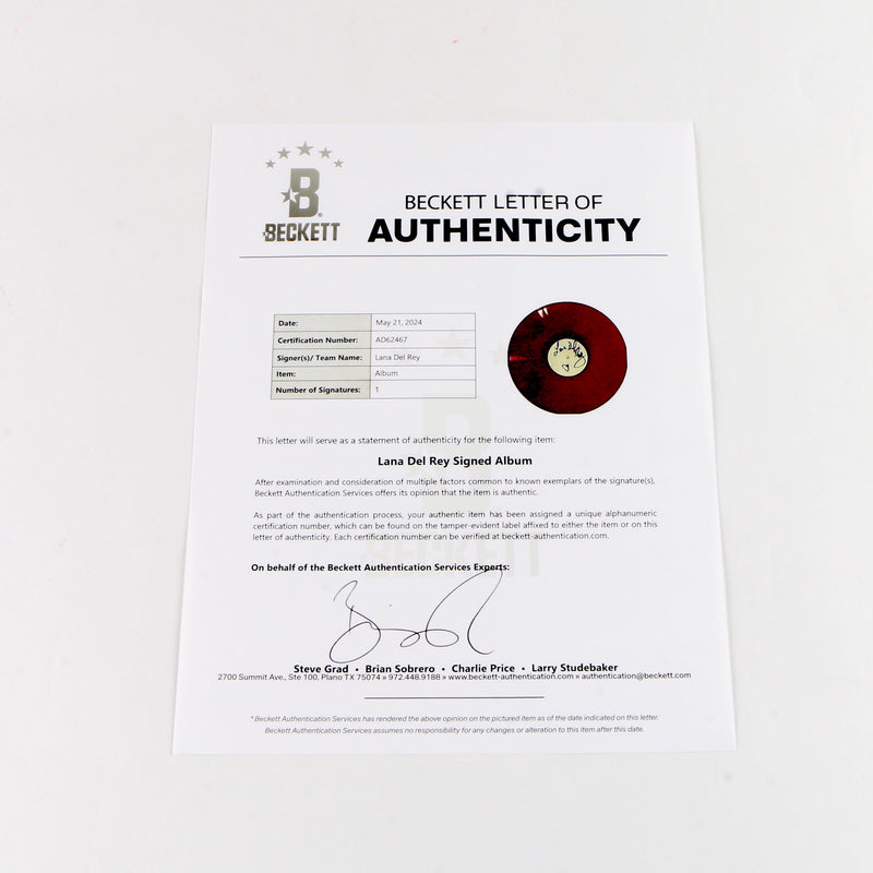 Lana Del Rey Signed "Born to Die" Vinyl - Beckett COA