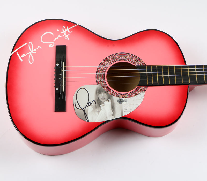 Taylor Swift Signed Guitar Pick on Pink Guitar Featuring Signed CD "The Tortured Poets Department" - Beckett COA