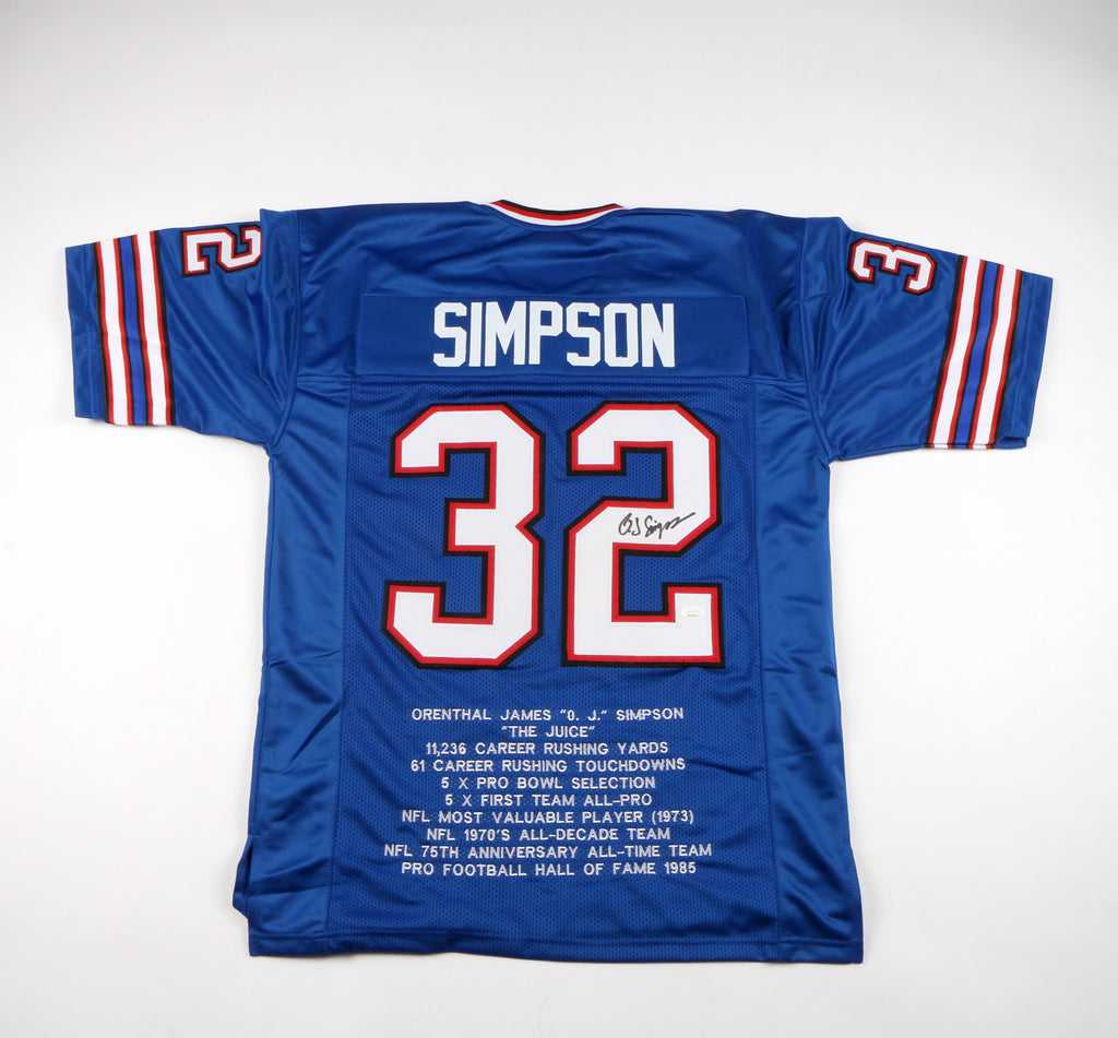 O.J. Simpson Buffalo Bills Signed Jersey Featuring Stats Stitched on Back - Beckett COA