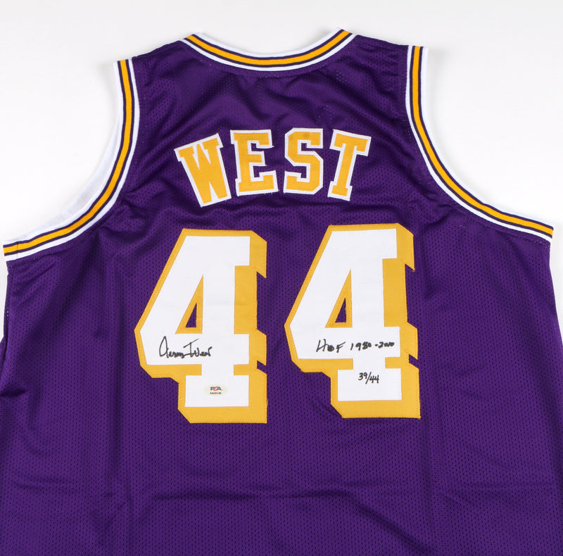 Jerry West Signed Purple Lakers Jersey - PSA COA - Inscribed "HOF 1980-2010"