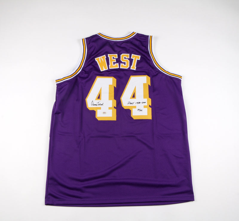 Jerry West Signed Purple Lakers Jersey - PSA COA - Inscribed "HOF 1980-2010"