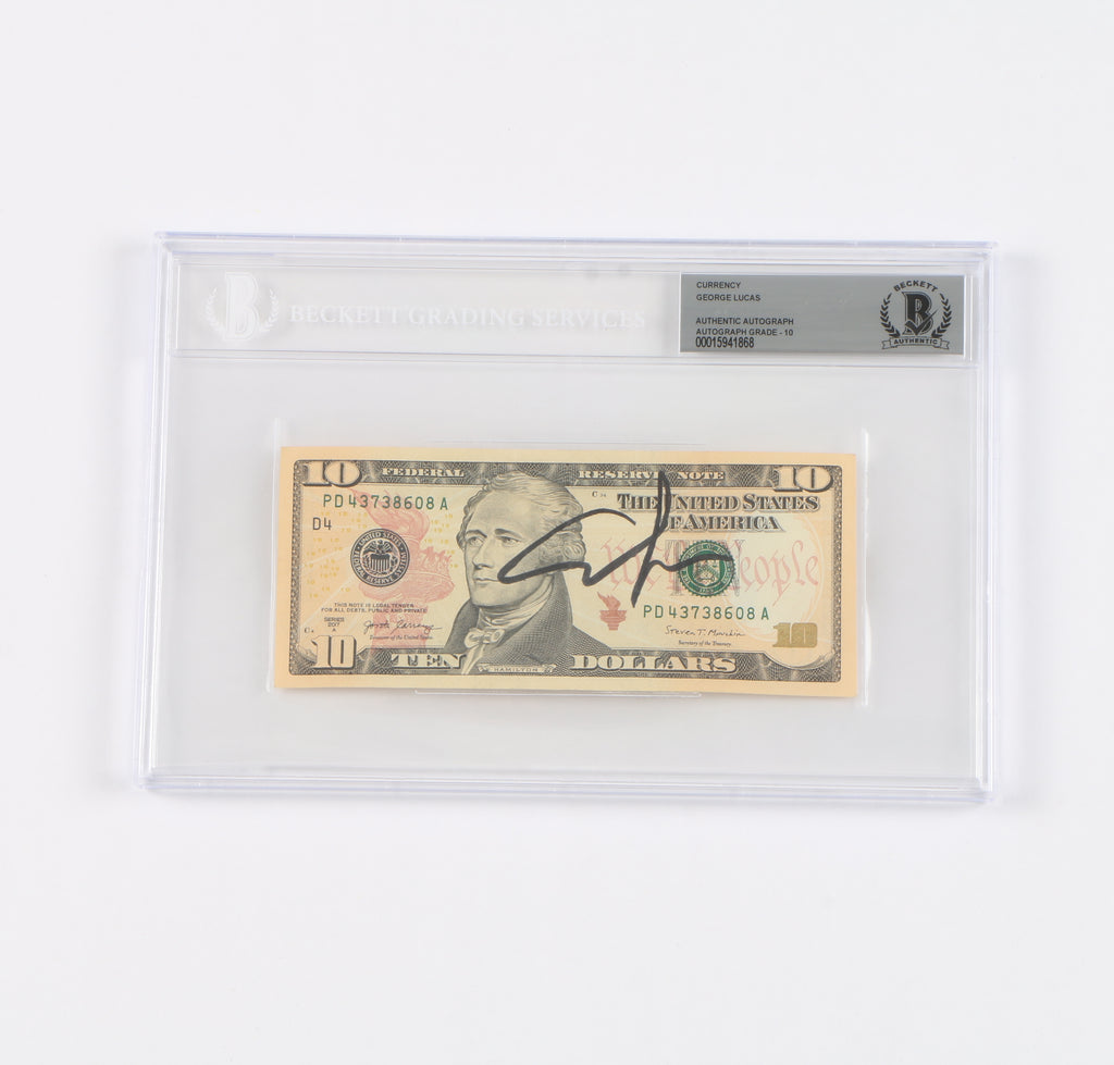 George Lucas Star Wars Director Signed 10 Dollar Bill - Beckett COA