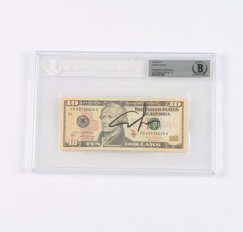 George Lucas Star Wars Director Signed 10 Dollar Bill - Beckett COA