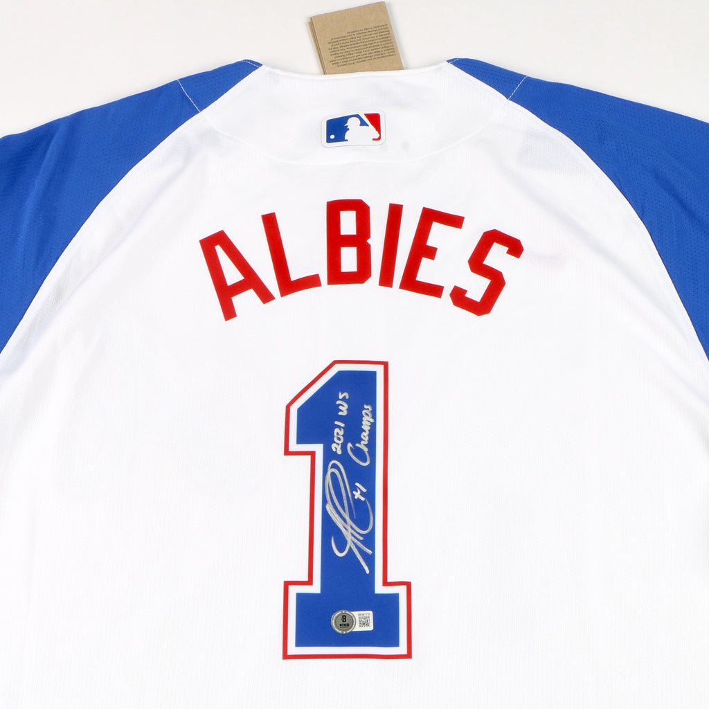 Ozzie Albies Signed Jersey Retro Atlanta Braves "2021 WS Champs" Beckett