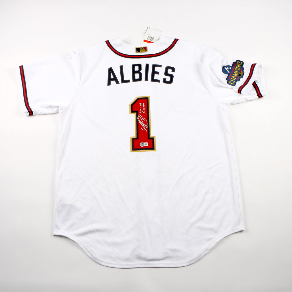 Ozzie Albies Signed Jersey Champions Atlanta Braves "2021 WS Champs" Beckett