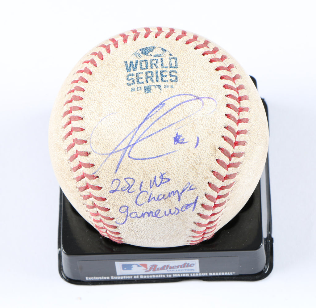 Ozzie Albies Signed Baseball Inscribed "2021 WS Champs/Game Used" Atlanta Braves - Beckett COA