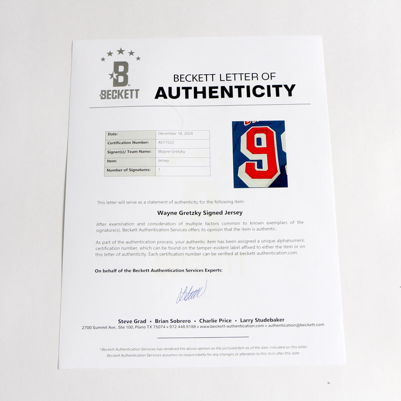 Wayne Gretzky Signed Jersey New York Rangers Beckett COA