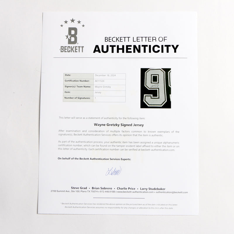 Wayne Gretzky Signed Jersey Los Angeles Kings - Beckett COA