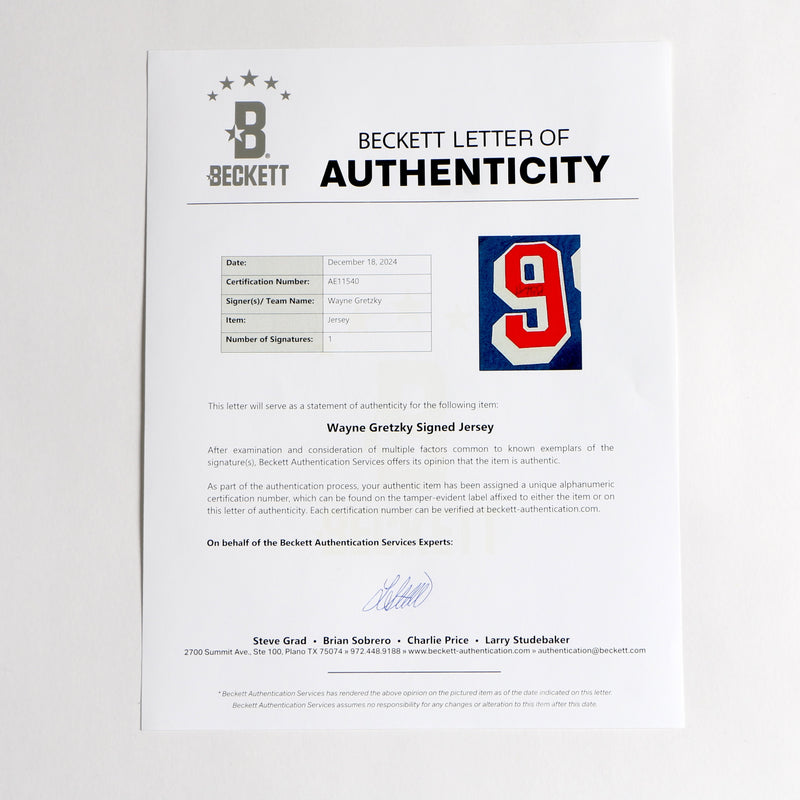 Wayne Gretzky Signed Jersey New York Rangers Beckett COA