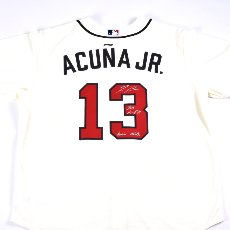 Braves Ronald Acuna Jr. 2018 NL ROY Signed White Nike Jersey