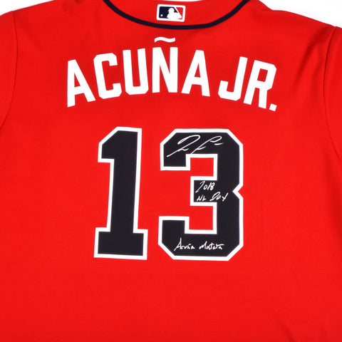 Ronald Acuna Signed Atlanta Braves Jersey (USA SM) 2018 N.L. Rookie o/ –