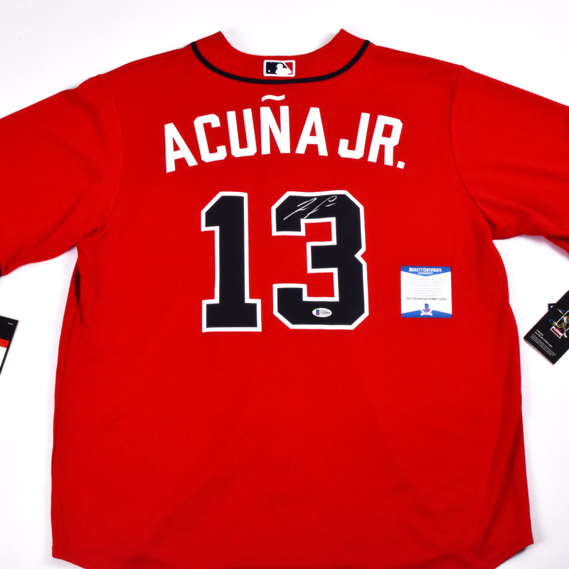 Ronald Acuna Jr Signed Atlanta Braves Unframed 16×20 MLB Photo – Red Jersey  Batting