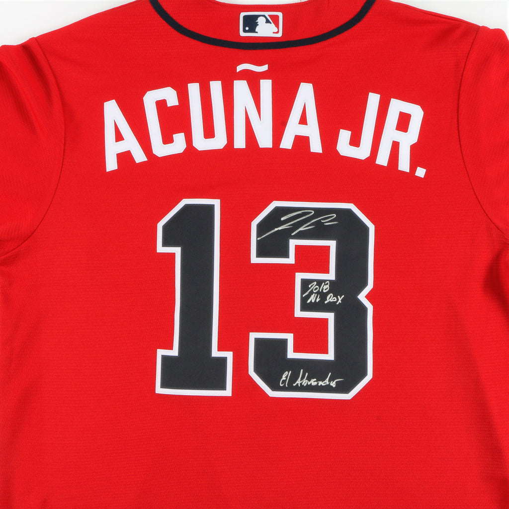 Ronald Acuna Jr. Atlanta Braves Fanatics Authentic Autographed Navy Nike  Authentic Jersey with ''2018 NL ROY'' Inscription