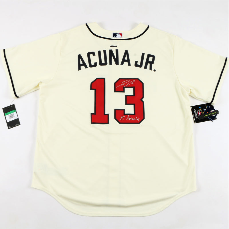 Ronald Acuña Jr. Signed Atlanta Braves Jersey with El Abusador  Inscription - Cream