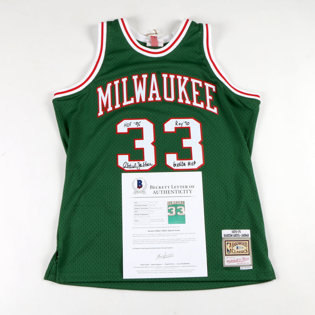 Kareem Abdul-Jabbar Milwaukee Bucks Autographed Green Mitchell and